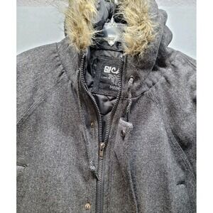 Carbon Jacket Winter Coat Womens Med Grey Soft Wool Blend Quilt Lined Faux Fur